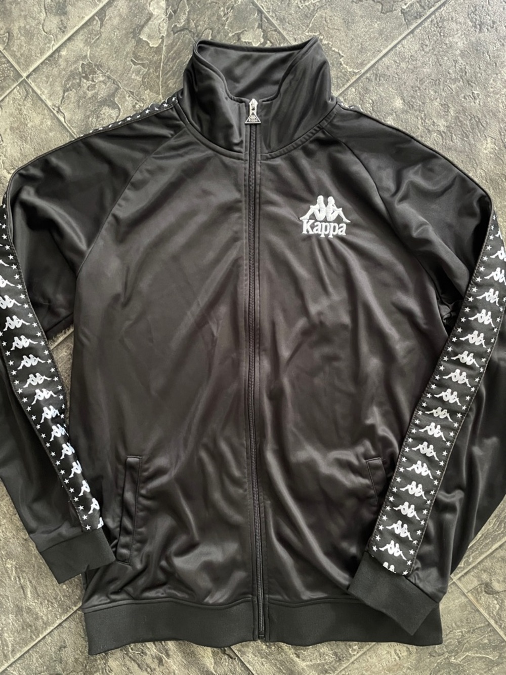 KAPPA Black Tape-Logo Zip-Up Urban Streetwear Athleisure Sleek Track Jacket